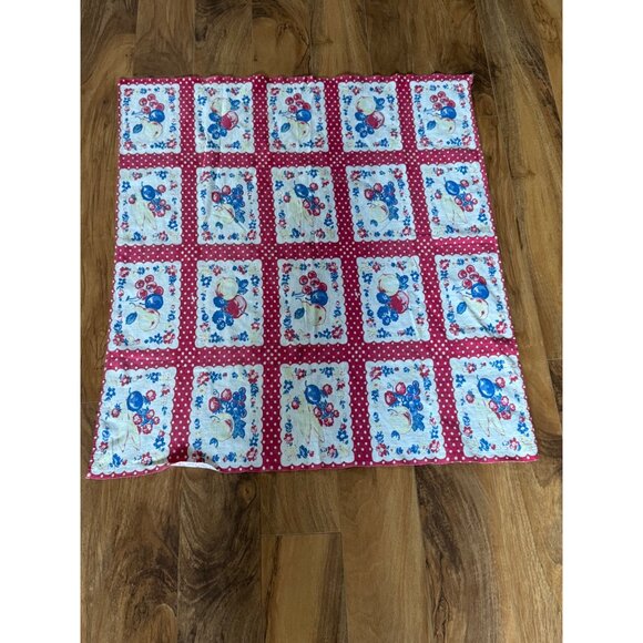 Vintage Red Polka Dot Fruit-Themed  Table Cloth 32" x32" Square - Picture 1 of 6